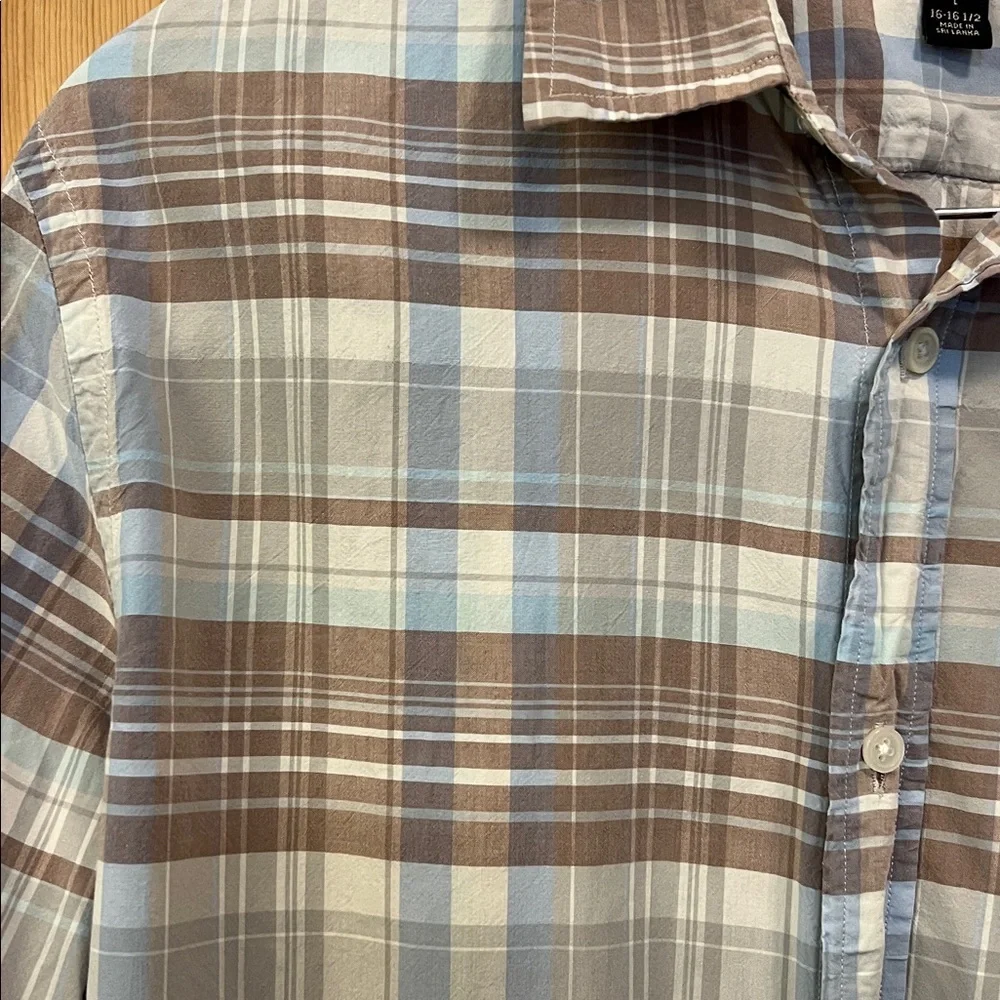 Banana Republic Men's Casual Plaid Cotton Shirt - Brown, Blue, Cream Sz L